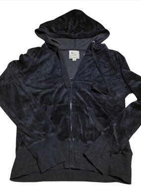 Pink Rose Black Y2K Velour Zip-Up Hoodie